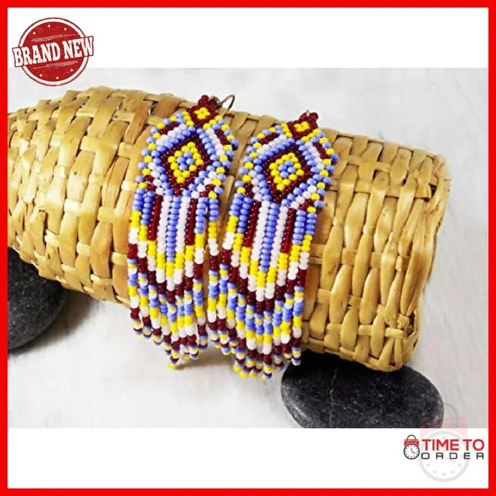 Beaded Fringe Dangle Drop Earrings Geometric Chandelier Statement Jewelry